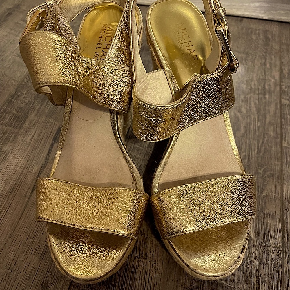 Michael Kors Shimmering Gold Wedge Sandals